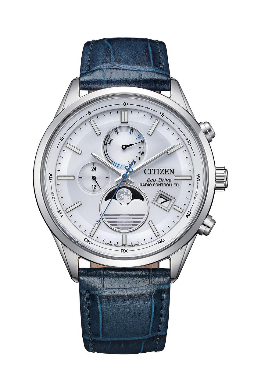 行貨 星辰 Citizen Eco-Drive White Dail Moon phase Sapphire Leather Radio BY1030-09A 光動能白色錶盤 月相自動計算 藍寶石玻璃面 皮革錶帶