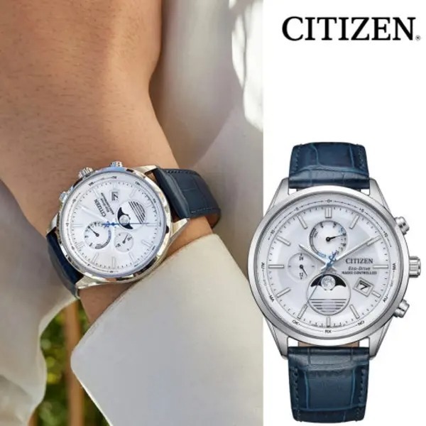行貨 星辰 Citizen Eco-Drive White Dail Moon phase Sapphire Leather Radio BY1030-09A 光動能白色錶盤 月相自動計算 藍寶石玻璃面 皮革錶帶