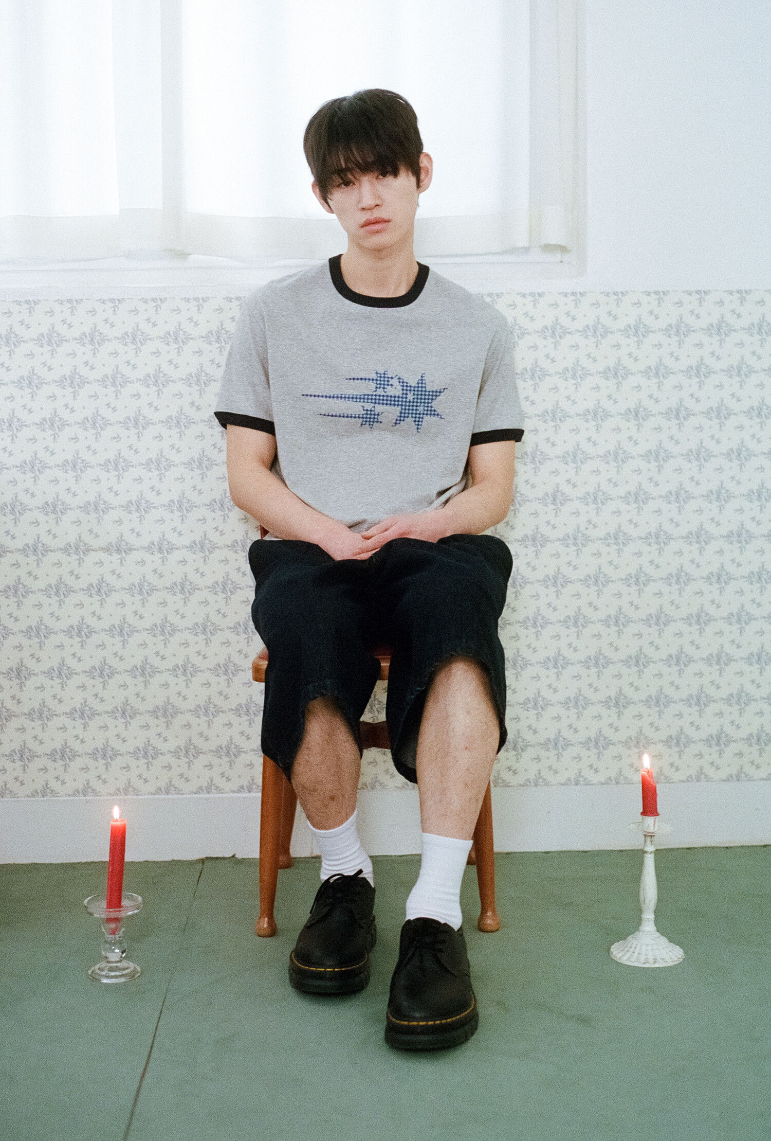 Niceghostclub check 3star basic ringer tee 格紋 LOGO 撞色 圓領 短袖 短T