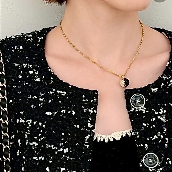 18k”香奶奶26p黑白琺瑯小金珍珠球’高奢定製項鍊