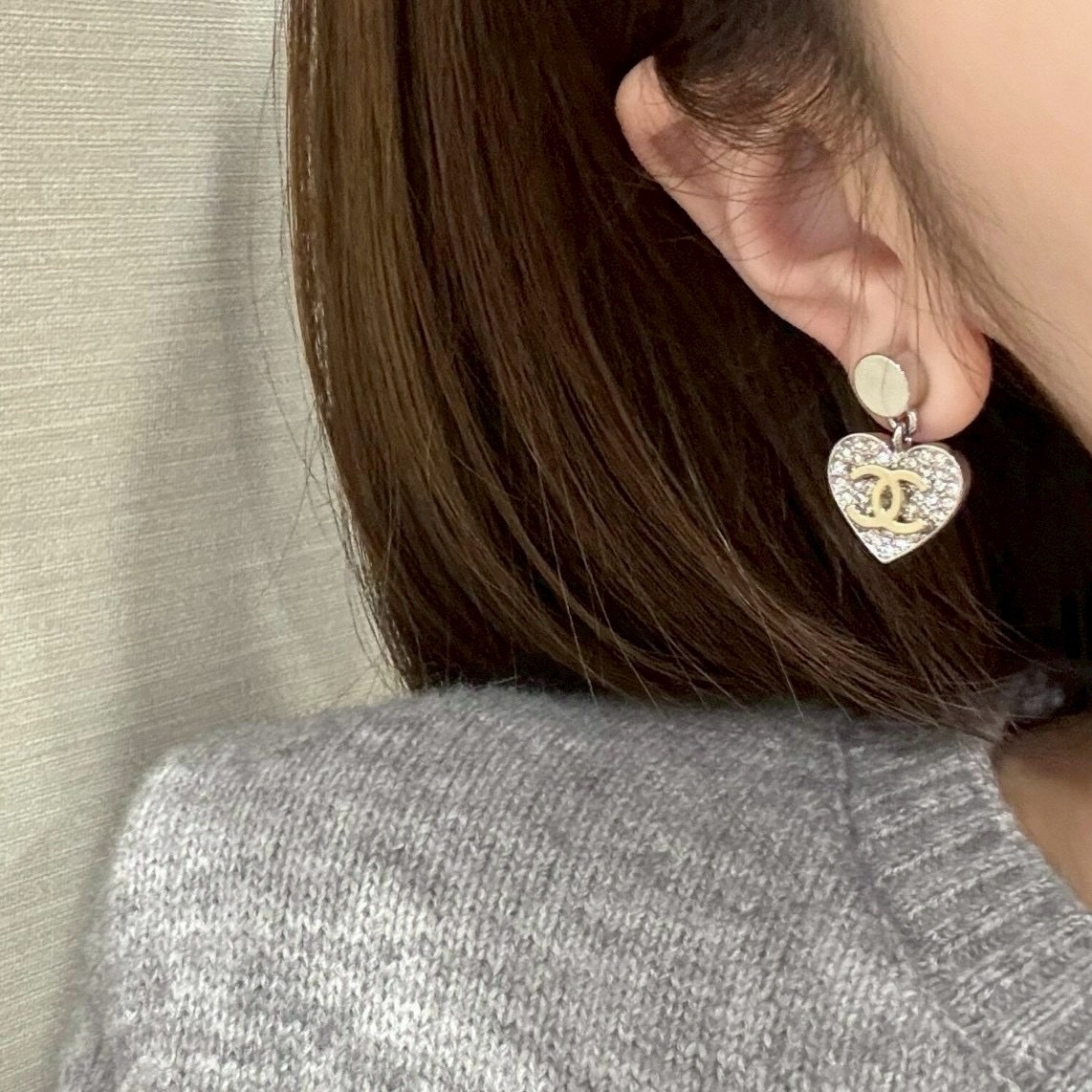 18k”香奶奶26p白金滿鑽愛心高奢定製耳墜