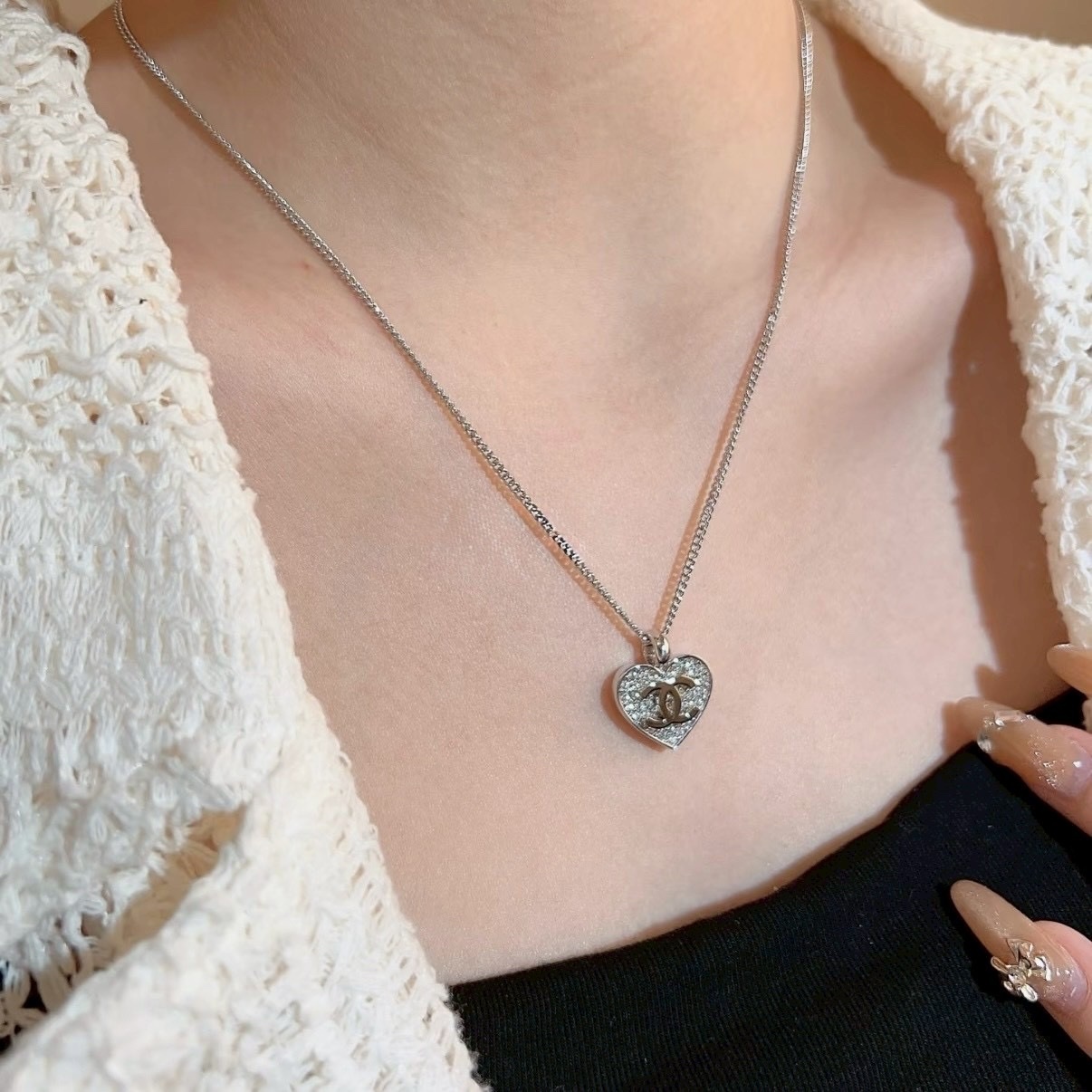 18k”香奶奶26p白金滿鑽愛心高奢定製項鍊