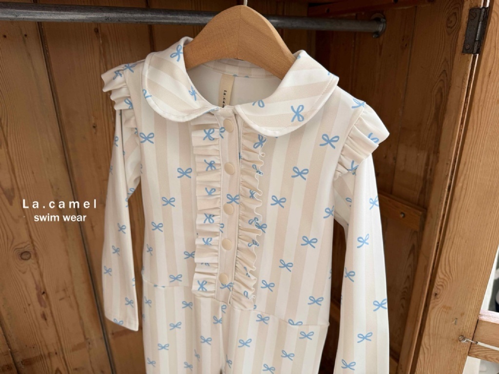 正韓夏Lacamel 藍色蝴蝶結長袖泳衣