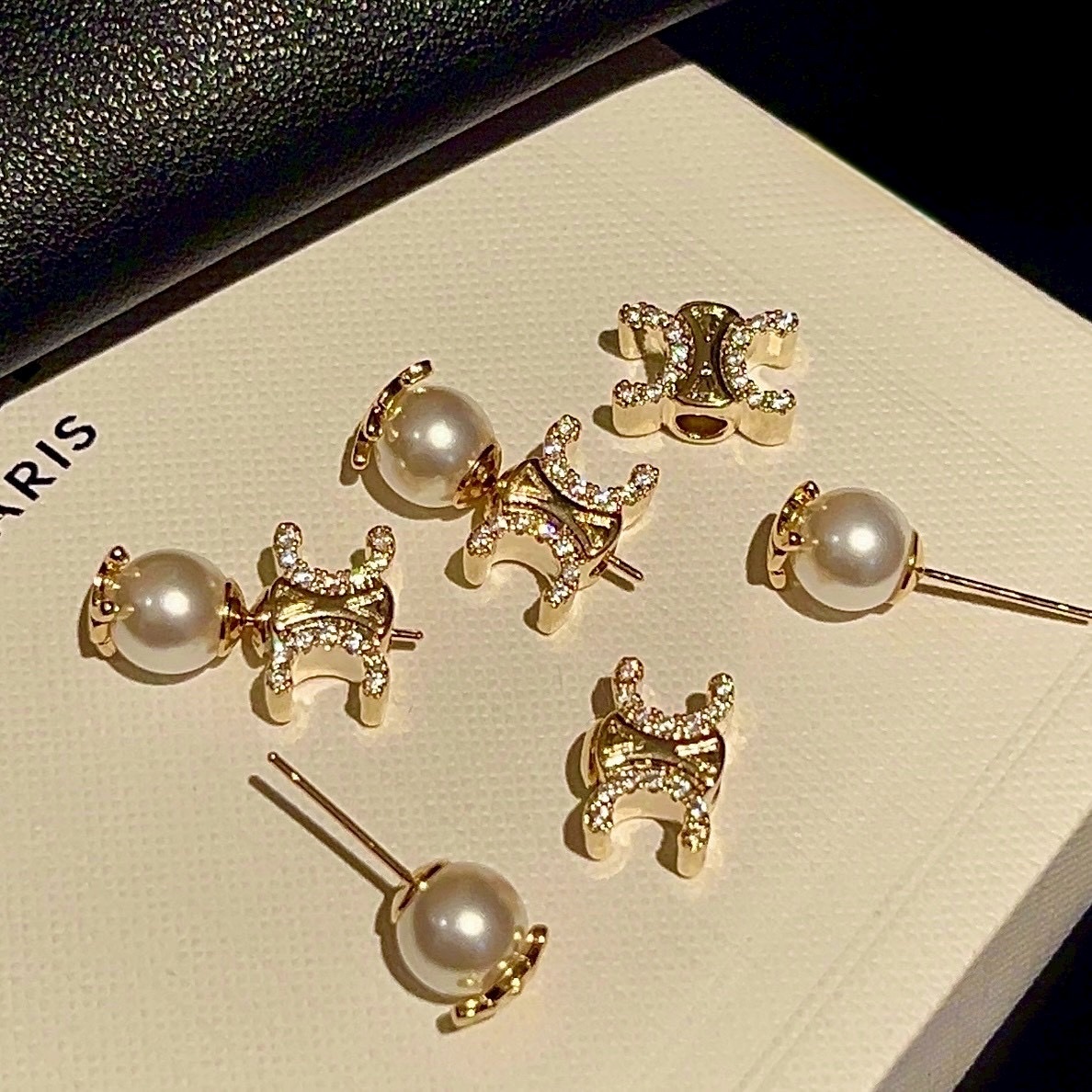 18k”金鑽立體凱旋門夢幻珍珠系/高奢定製後釦耳釘