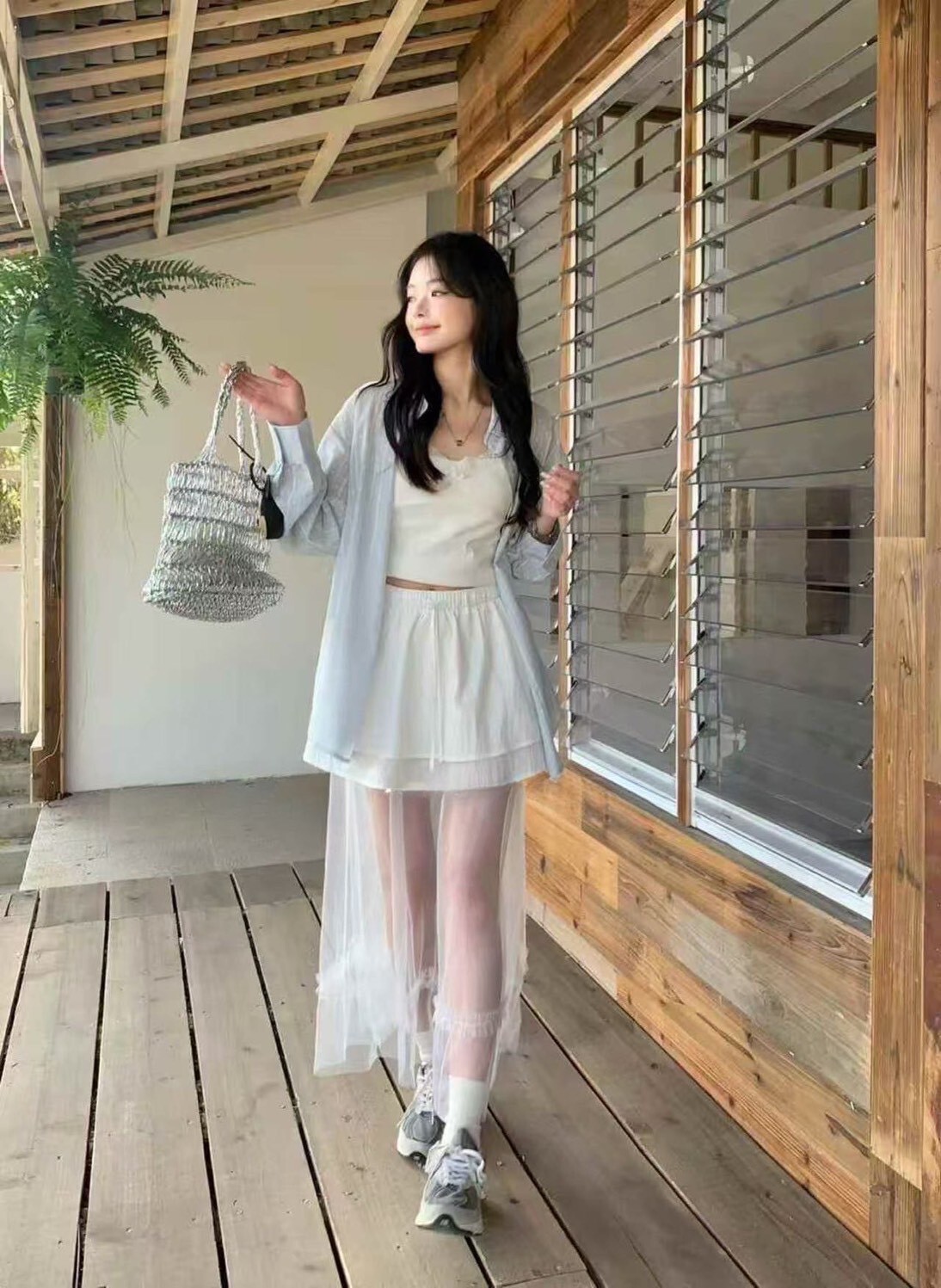 0314高腰接網紗長裙