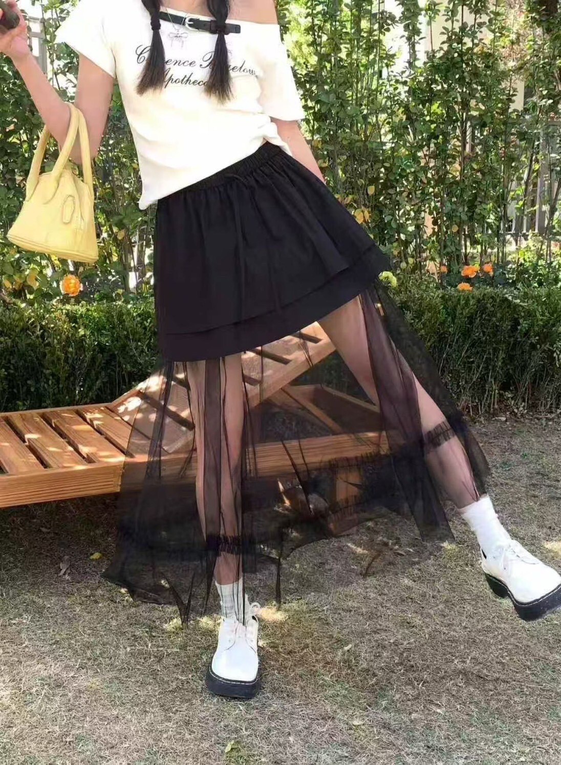 0314高腰接網紗長裙