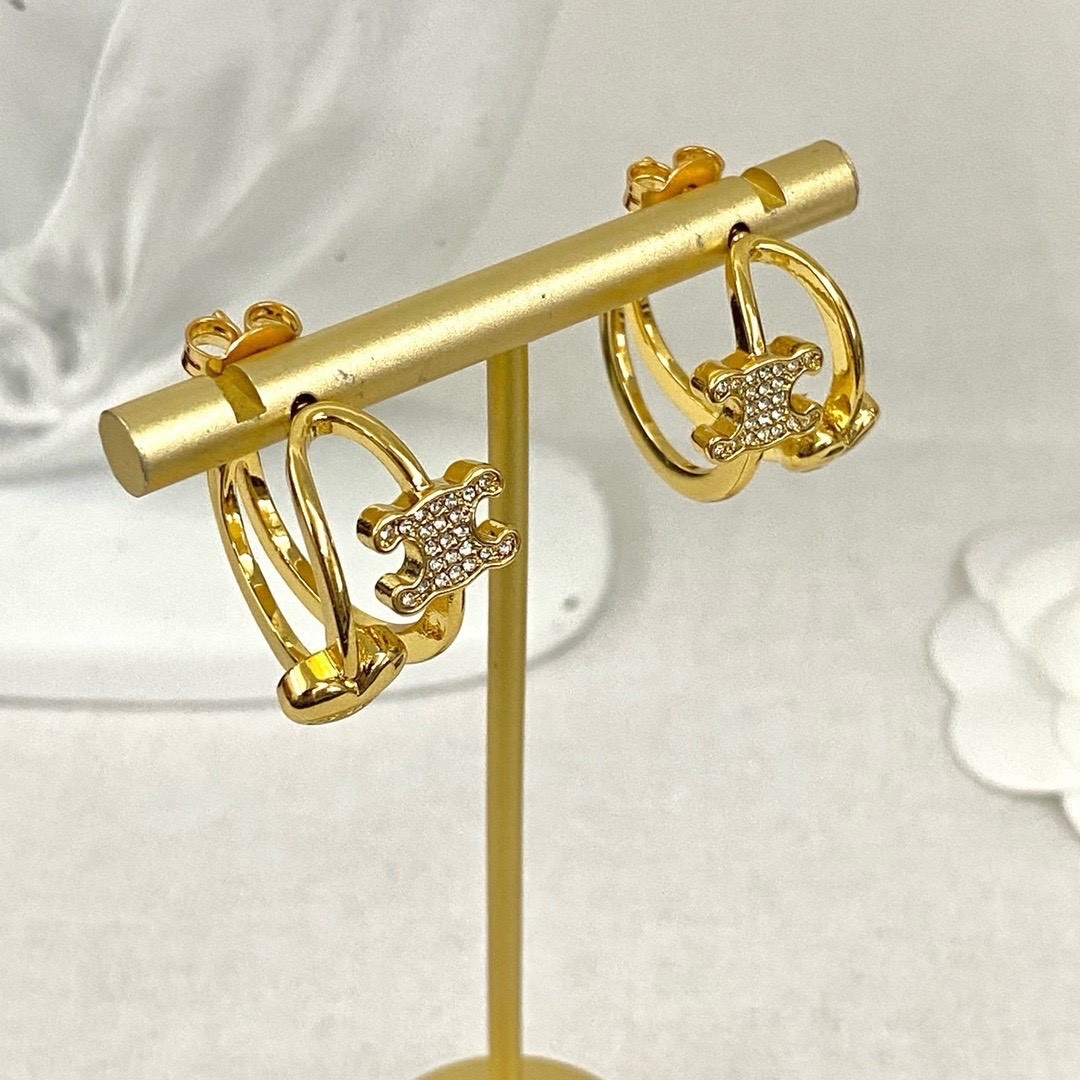 18k”ce金鑽凱旋門愛心雙圈高奢定製耳釘