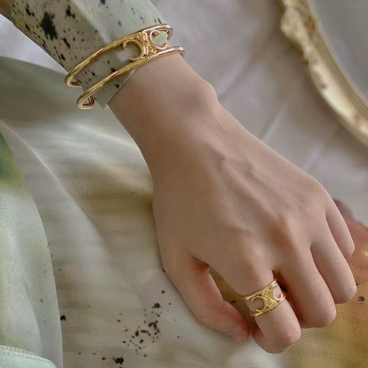 18k”ce金凱旋門鏤空立體框開口手鐲/戒指’高奢定製系列