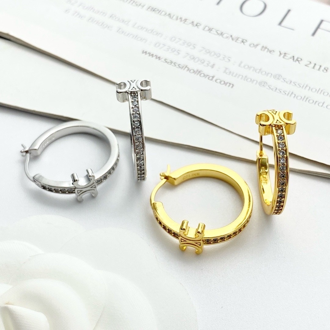 18k”ce凱旋門水鑽金銀耳釦釘圈/高奢定製款