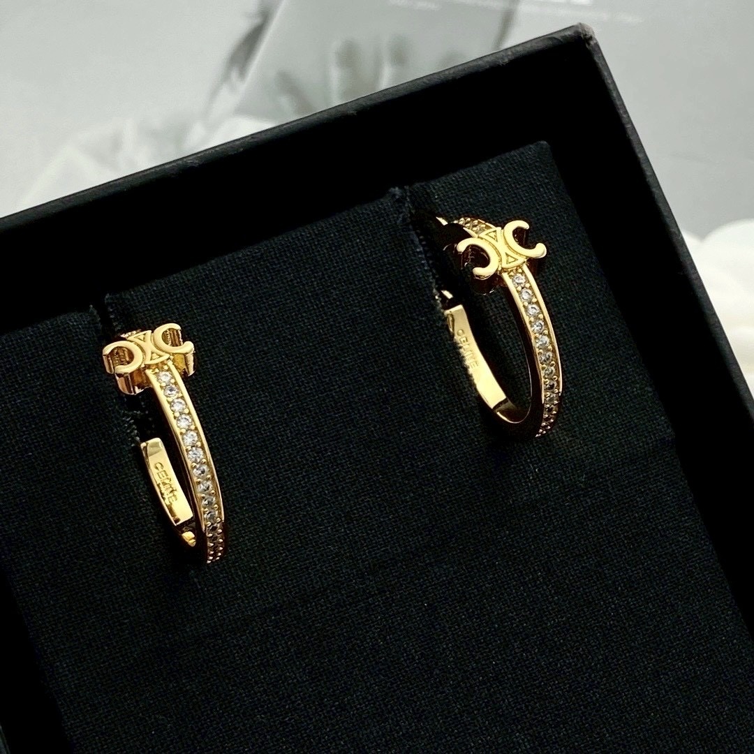 18k”ce凱旋門水鑽金銀耳釦釘圈/高奢定製款