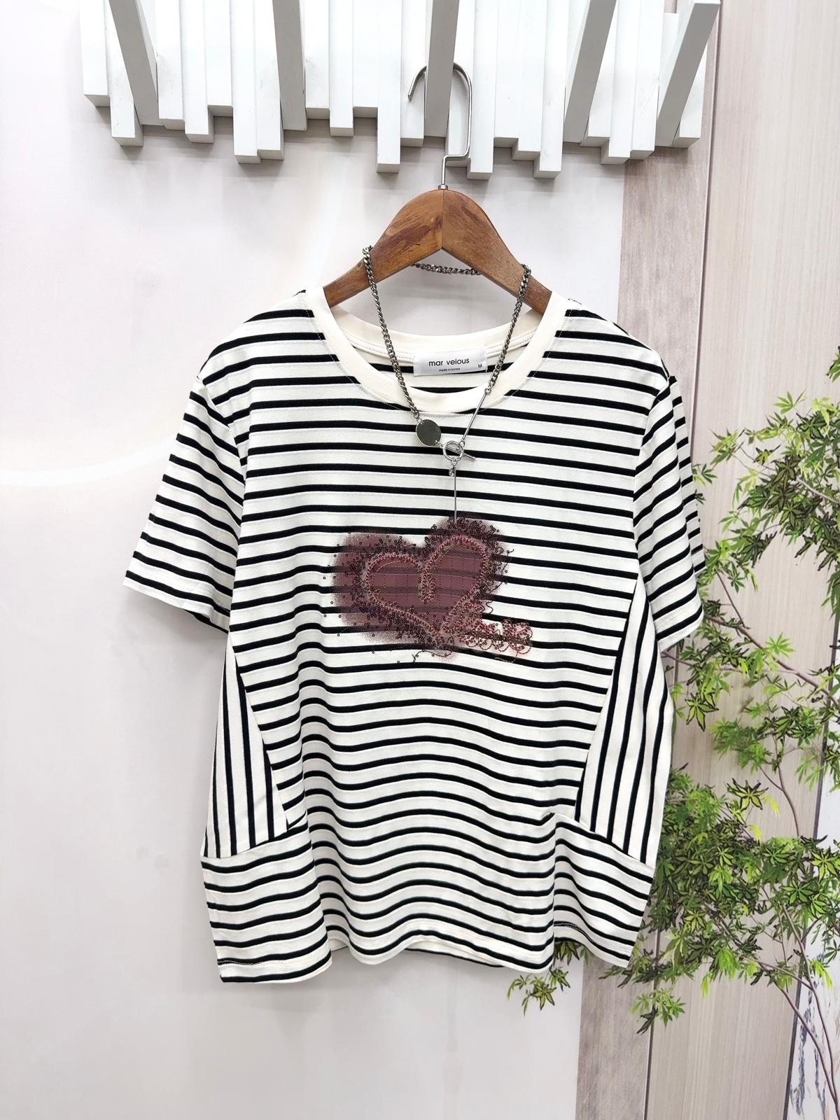 Mar 型格橫間心圖案top ～155B