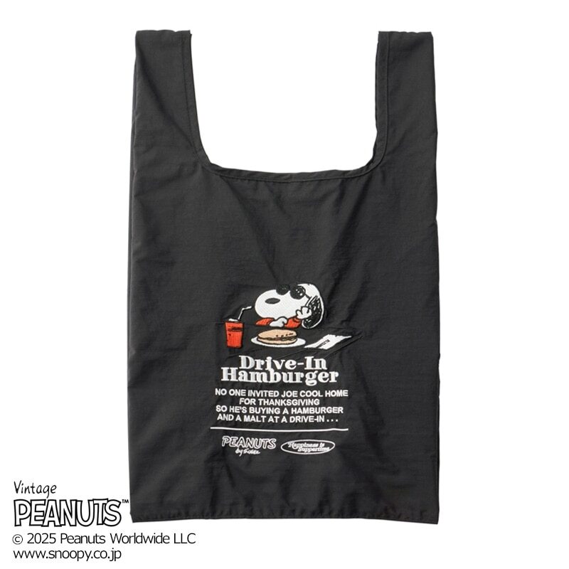 [連線] PEANUTS 史努比環保袋（附吊繩／掛繩）黑色款