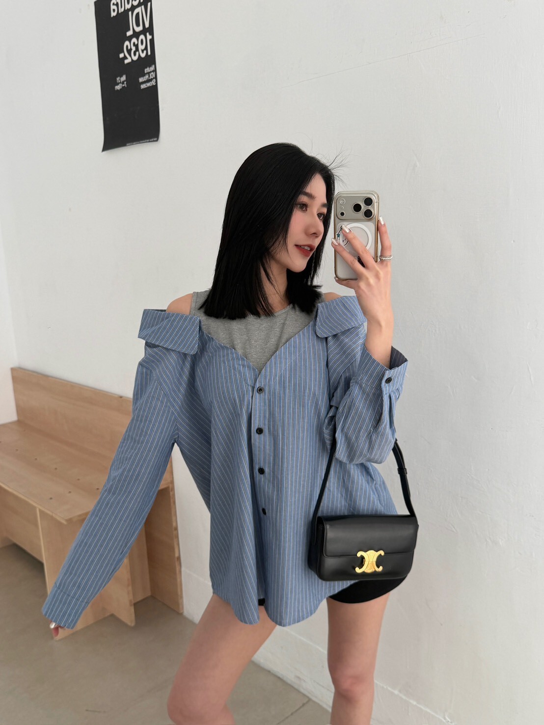 假兩件露肩襯衫