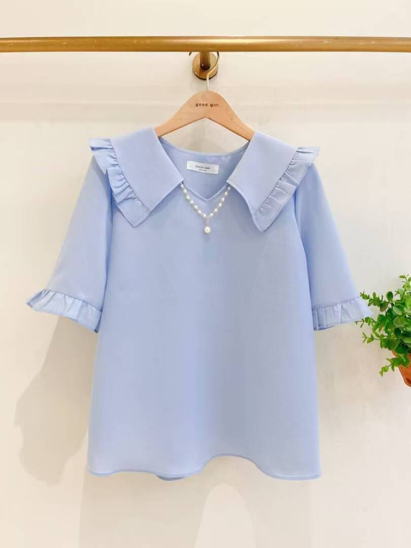 🦋頸鏈款反領爽身免燙麻料上衣🦋