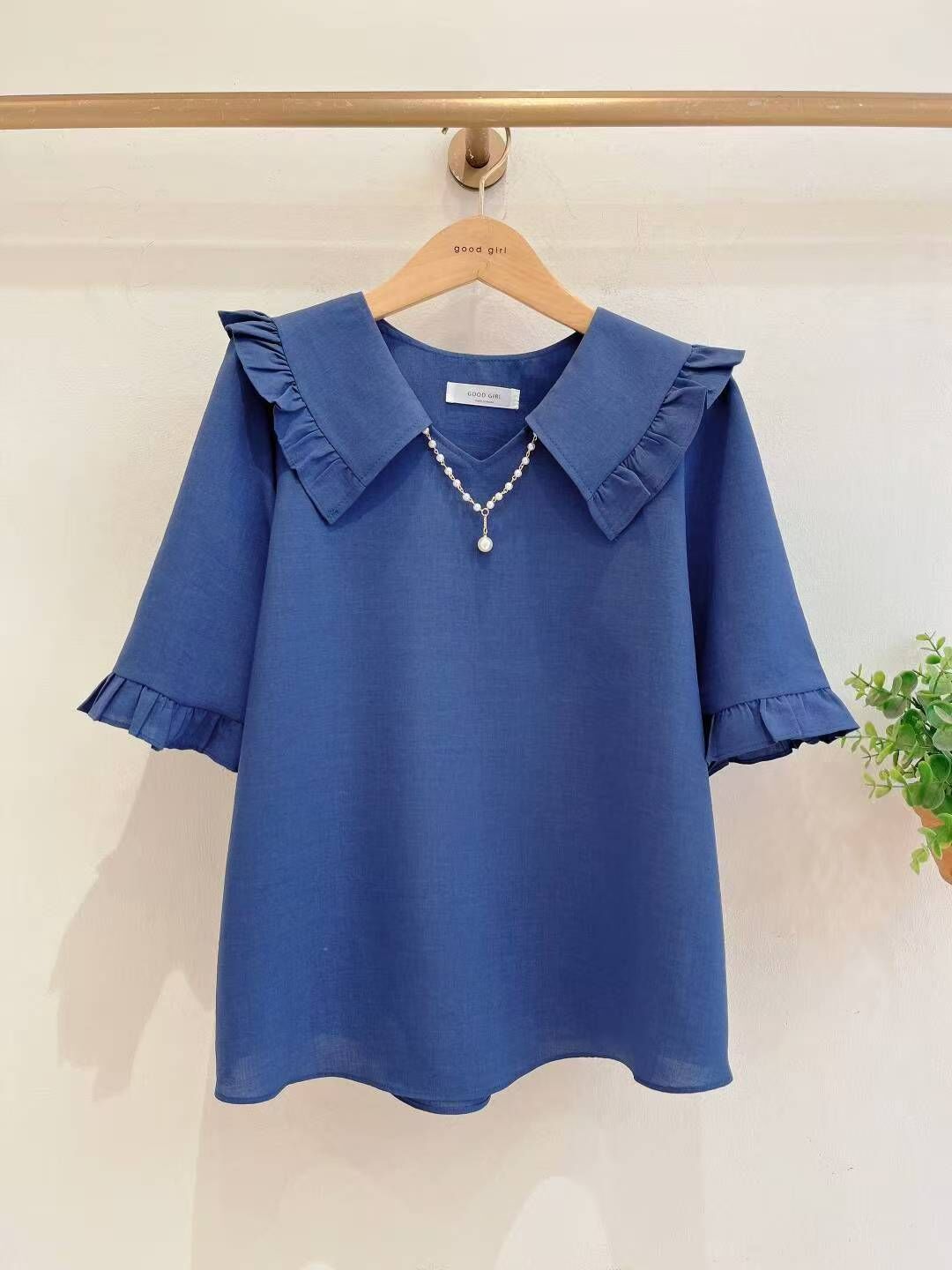 🦋頸鏈款反領爽身免燙麻料上衣🦋