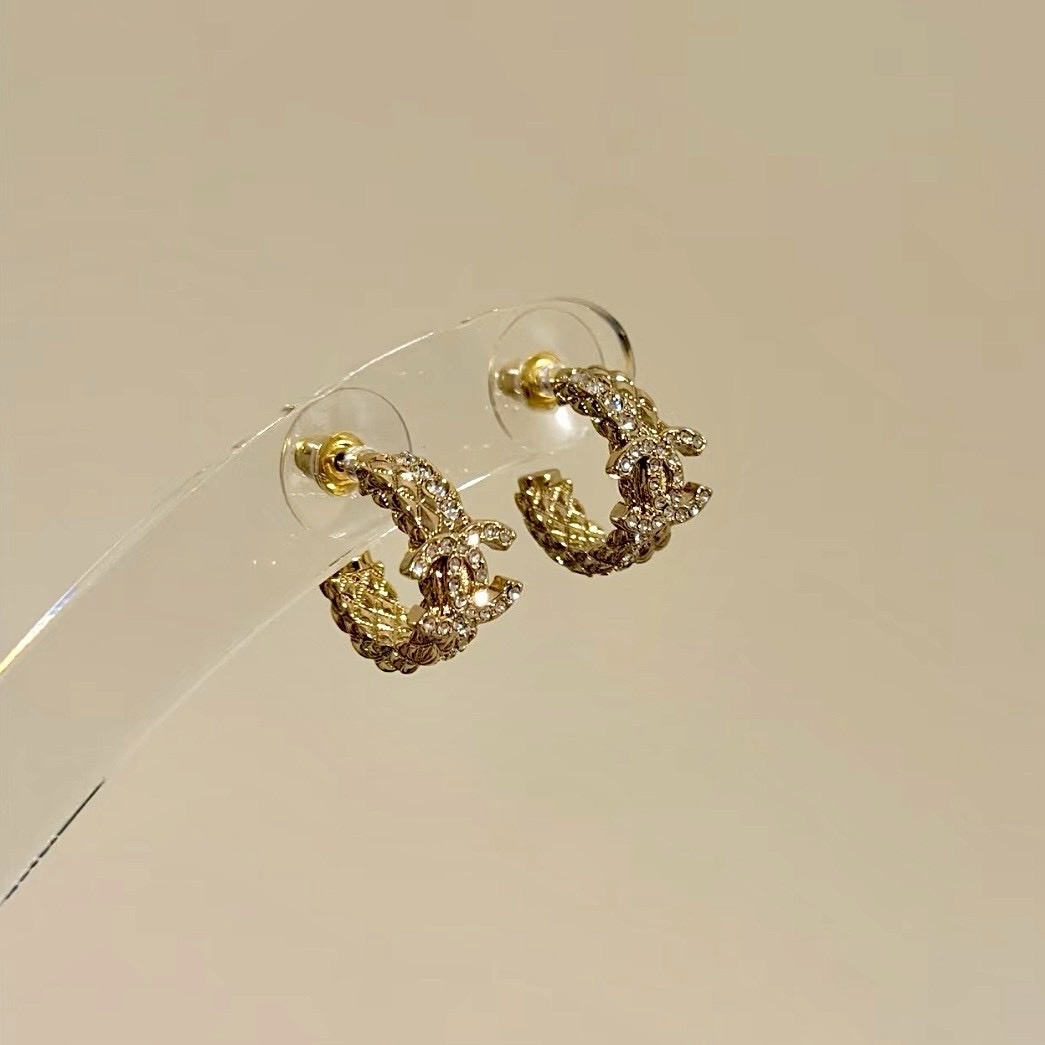 18k”香奶奶26p金菱格水鑽雙層c圈/高奢定製耳釘