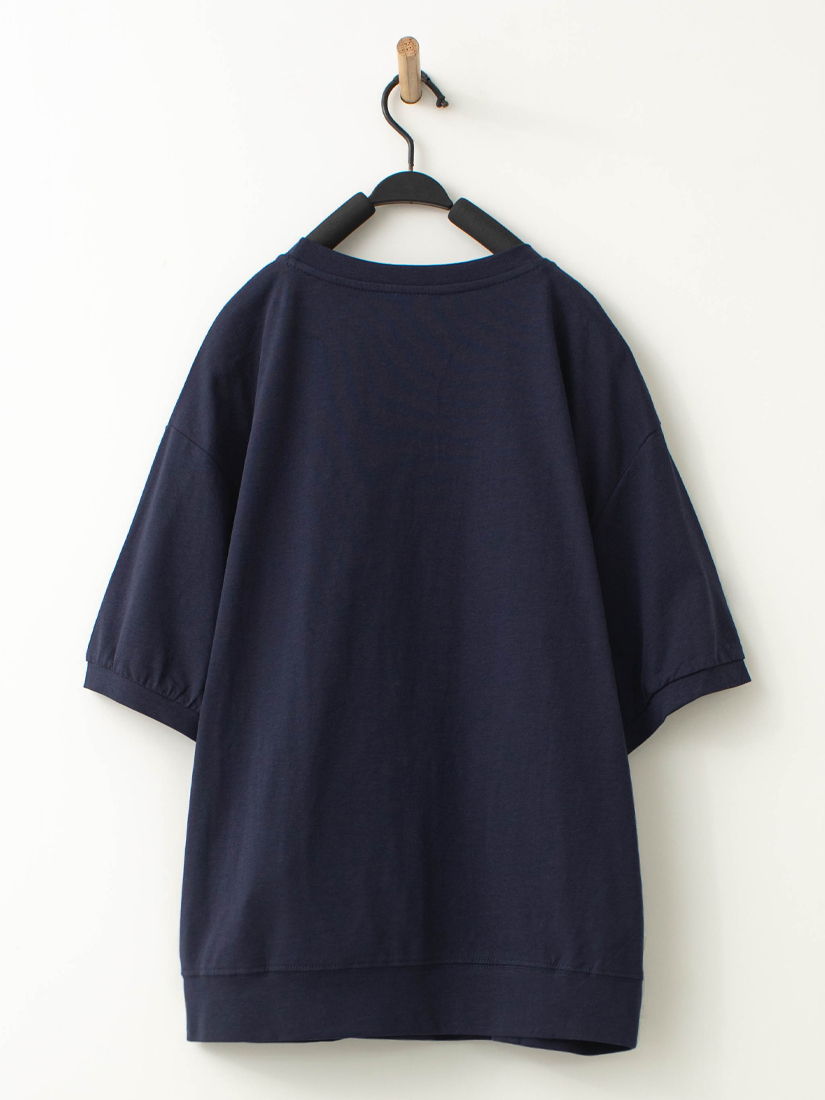 條紋繡花布拼接蕾絲珍珠短袖上衣