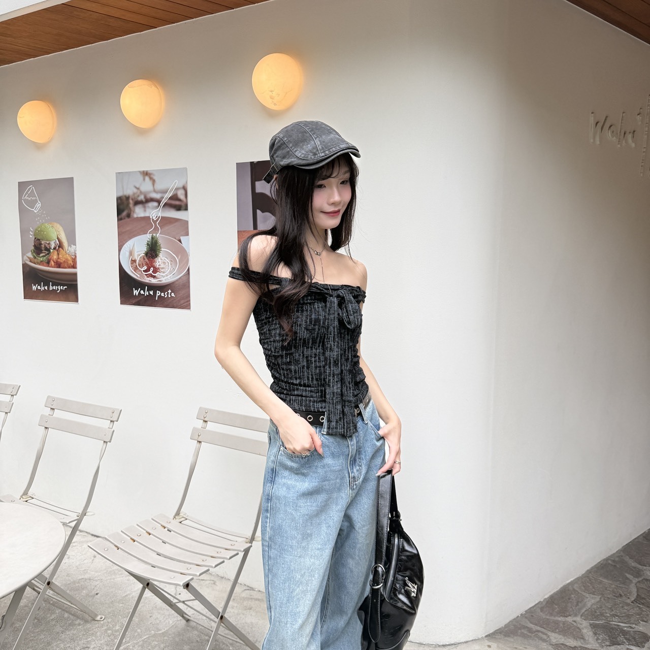 6608 條紋綁帶抓皺抹胸（Ｒ）