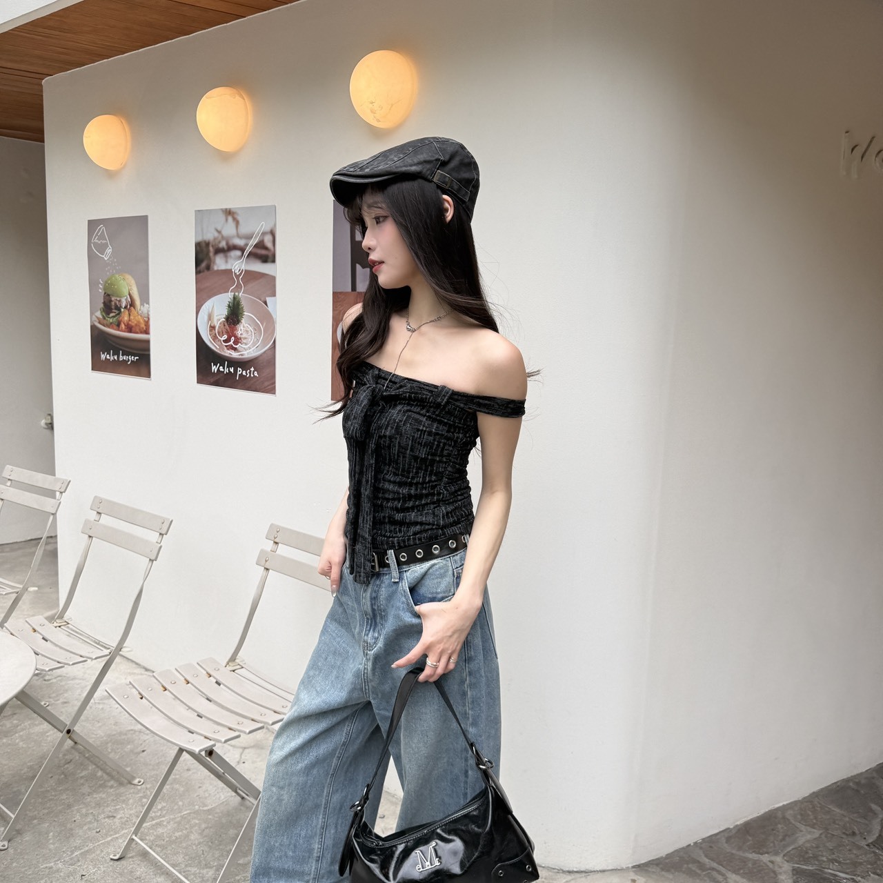 6608 條紋綁帶抓皺抹胸（Ｒ）