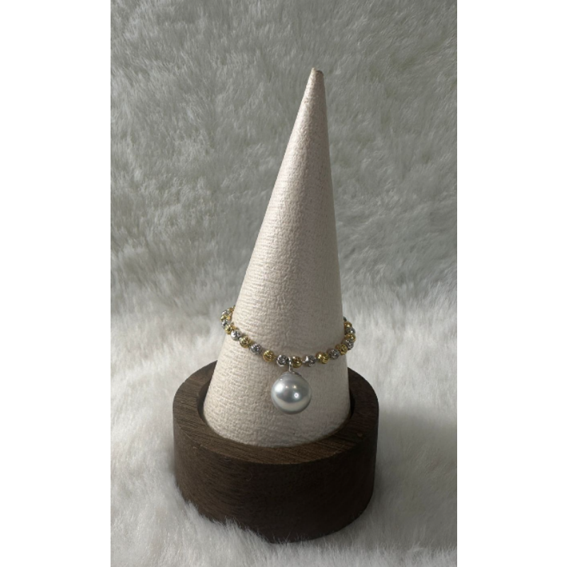 HKAG0404-022 日本AKOYA 海水珍珠 金銀鏈 (可調節鏈) 戒指 (S925) (金銀) 7MM up 真多麻色 (A22)