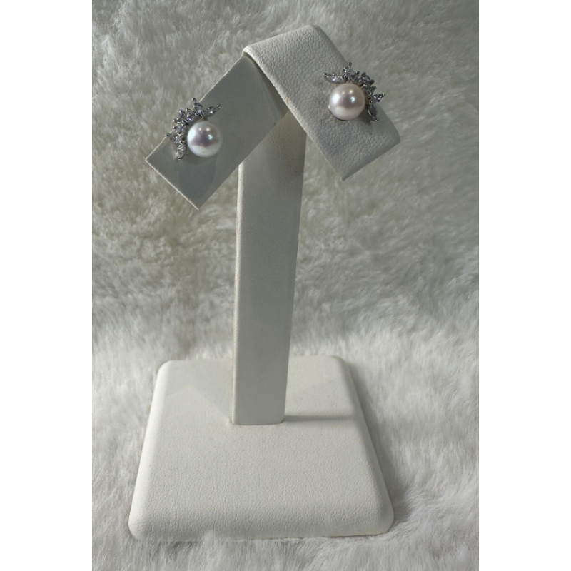 HKAG0404-014 日本AKOYA 海水珍珠耳環 仙子碎鑽 (S925) (銀) 粉紫光 (AB色) 6MM UP (A14)