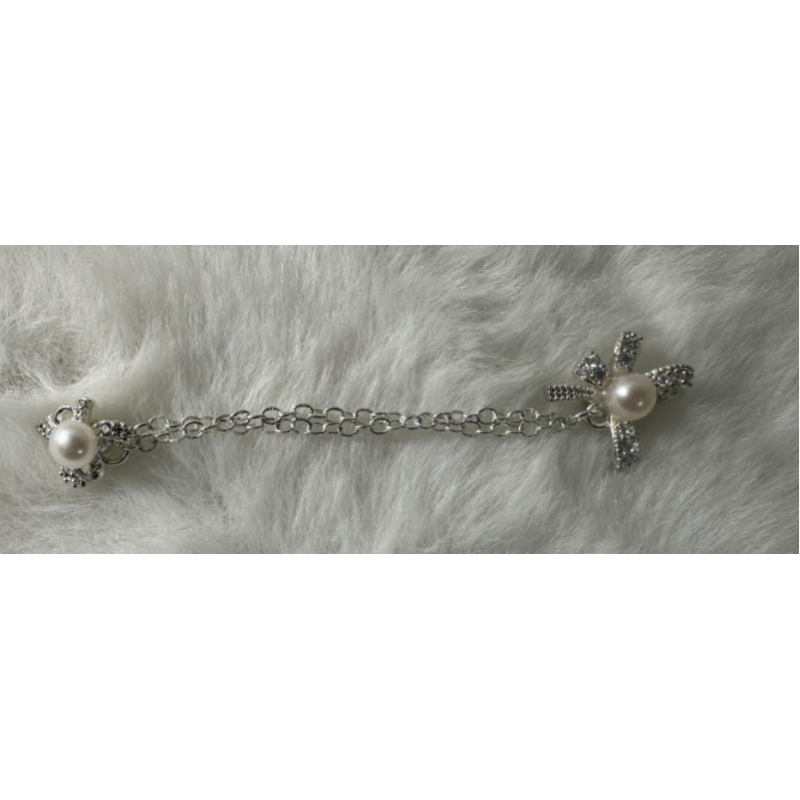 HKAG0404-024 日本AKOYA 海水珍珠 蝴蝶結 長鏈CHARM 串飾 (S925) (銀) 4-5.5MM up 粉色 (A24)