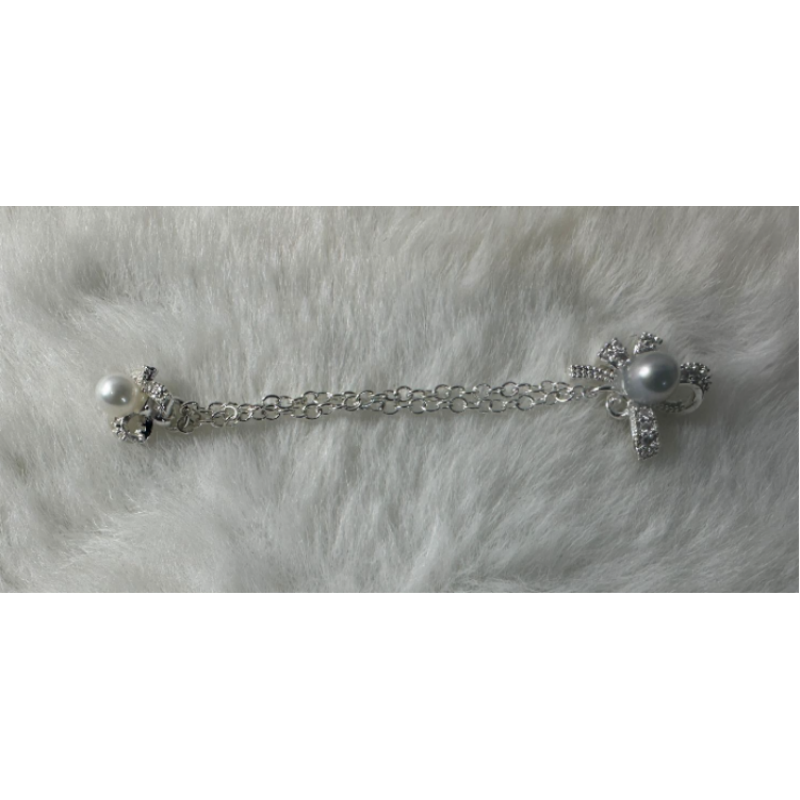 HKAG0404-023 日本AKOYA 海水珍珠 蝴蝶結 長鏈CHARM 串飾 (S925) (銀) 4-5.5MM up 真多麻色 (A23)