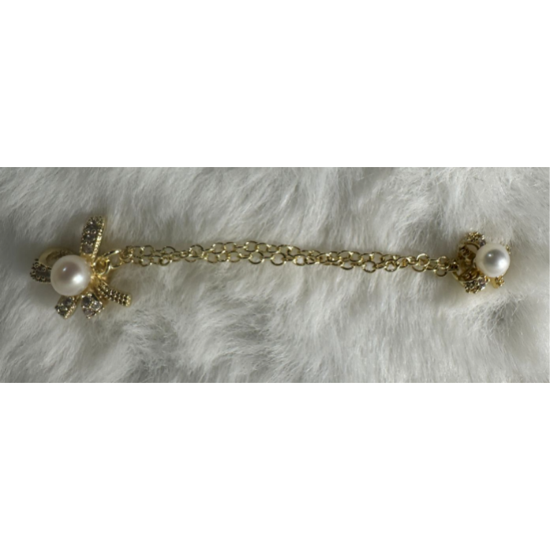 HKAG0404-025 日本AKOYA 海水珍珠 蝴蝶結 長鏈CHARM 串飾 (S925) (金) 4-5.5MM up 粉色 (A25)