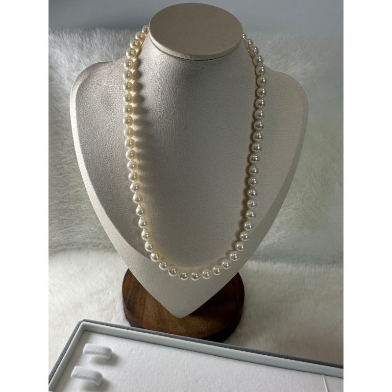 HKAG0404-026 日本AKOYA BAROQUE 少圓 海水串珠頸鏈 金豆豆扣 (S925) (金) 強粉光 6.5-7.0MM (A26)