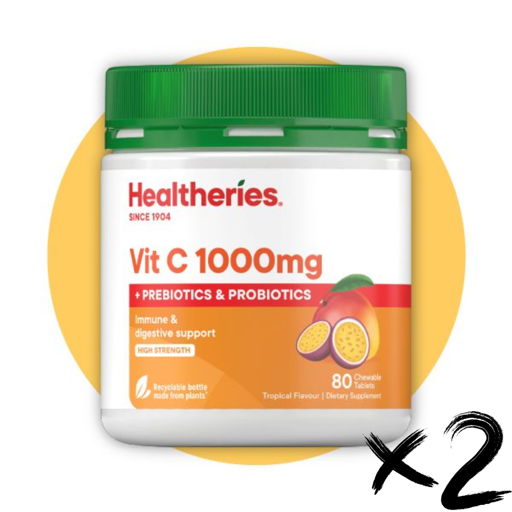 HKFG0405-024 Healtheries 維他命C 1000毫克 （含益生元，益生菌） 80粒 2件裝-12870 (A24)