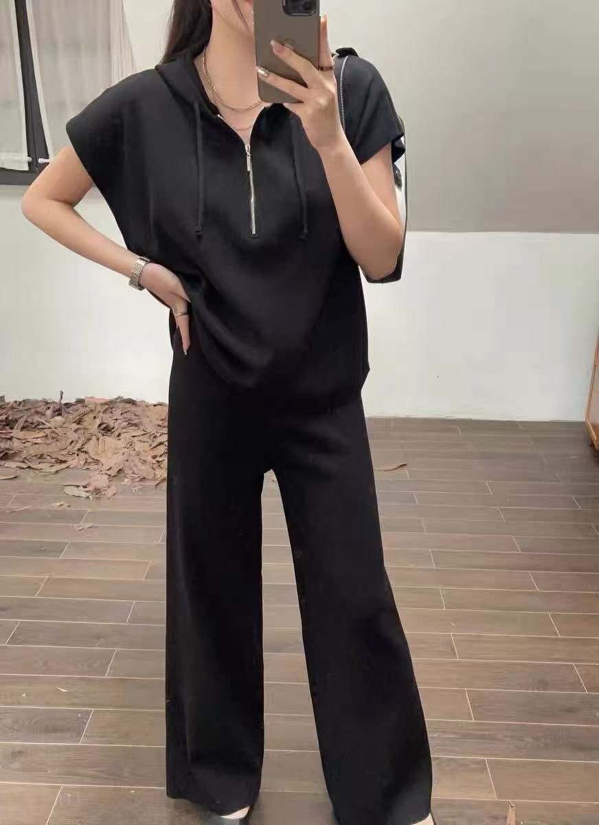 0296拉鏈連帽衣+長褲針織套裝