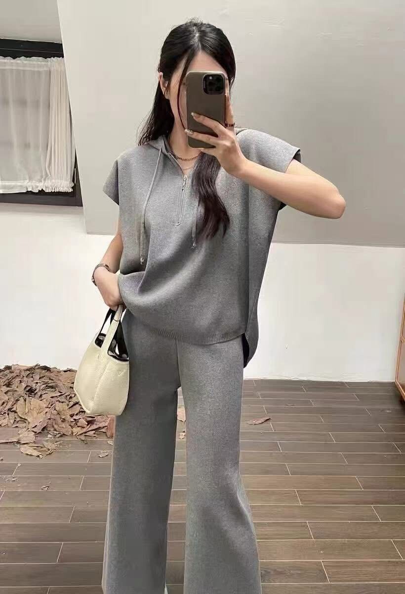 0296拉鏈連帽衣+長褲針織套裝