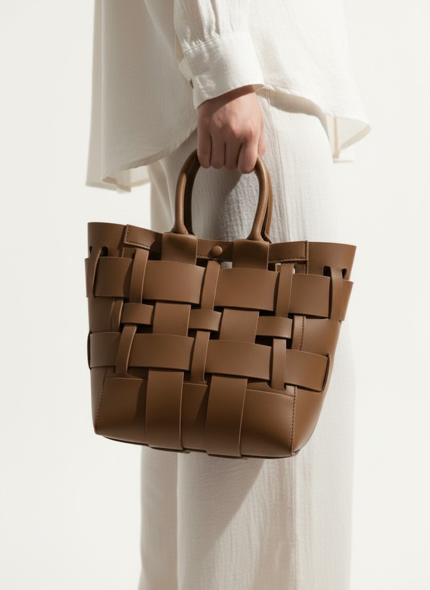 Nest L 牛皮編織方型包 蘑菇