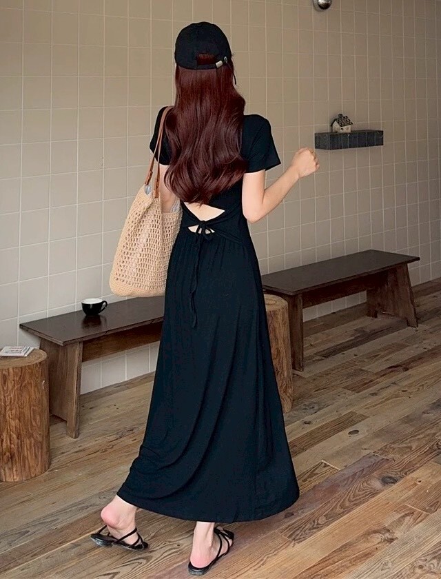 美背綁帶修身棉質長洋