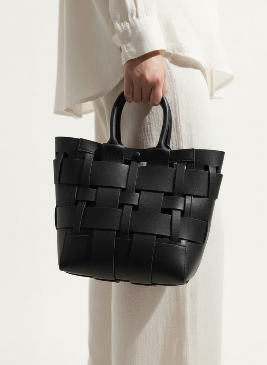 Nest L 牛皮編織方型包 黑色