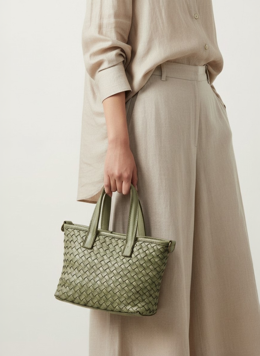 Miley 鞣革編織小提包 淺綠