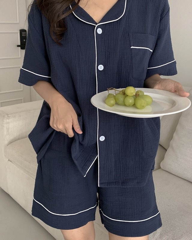 <2套免運>韓國 Juuneedu 滾邊 基礎 純棉 短袖 睡衣 套裝 六色