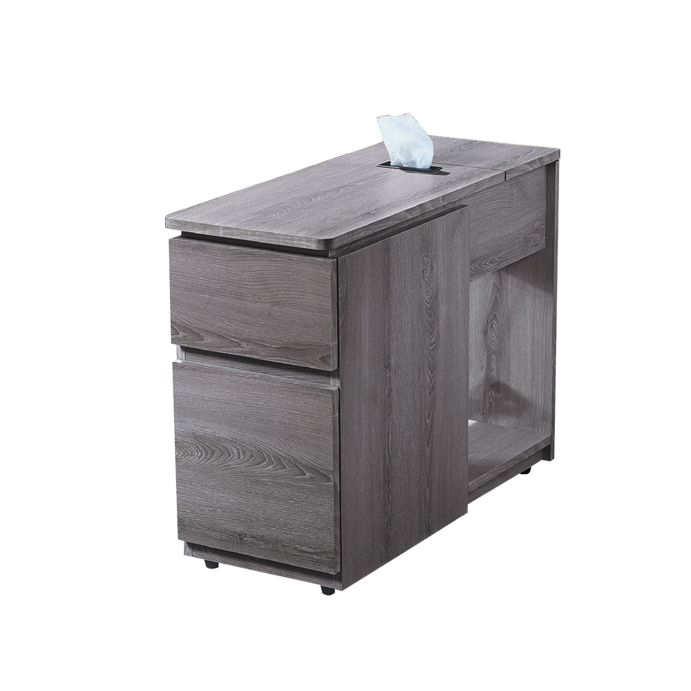 柏蒂家居-莫根二抽仿石面收納邊櫃/邊几/邊桌/小茶几/床頭櫃(兩色可選-白橡色/灰橡色)