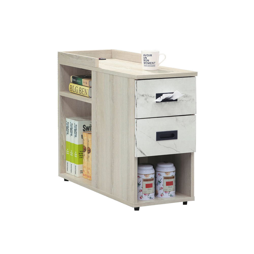 柏蒂家居-迪諾多功能附插座開放式收納邊櫃/邊几/邊桌/小茶几/床頭櫃