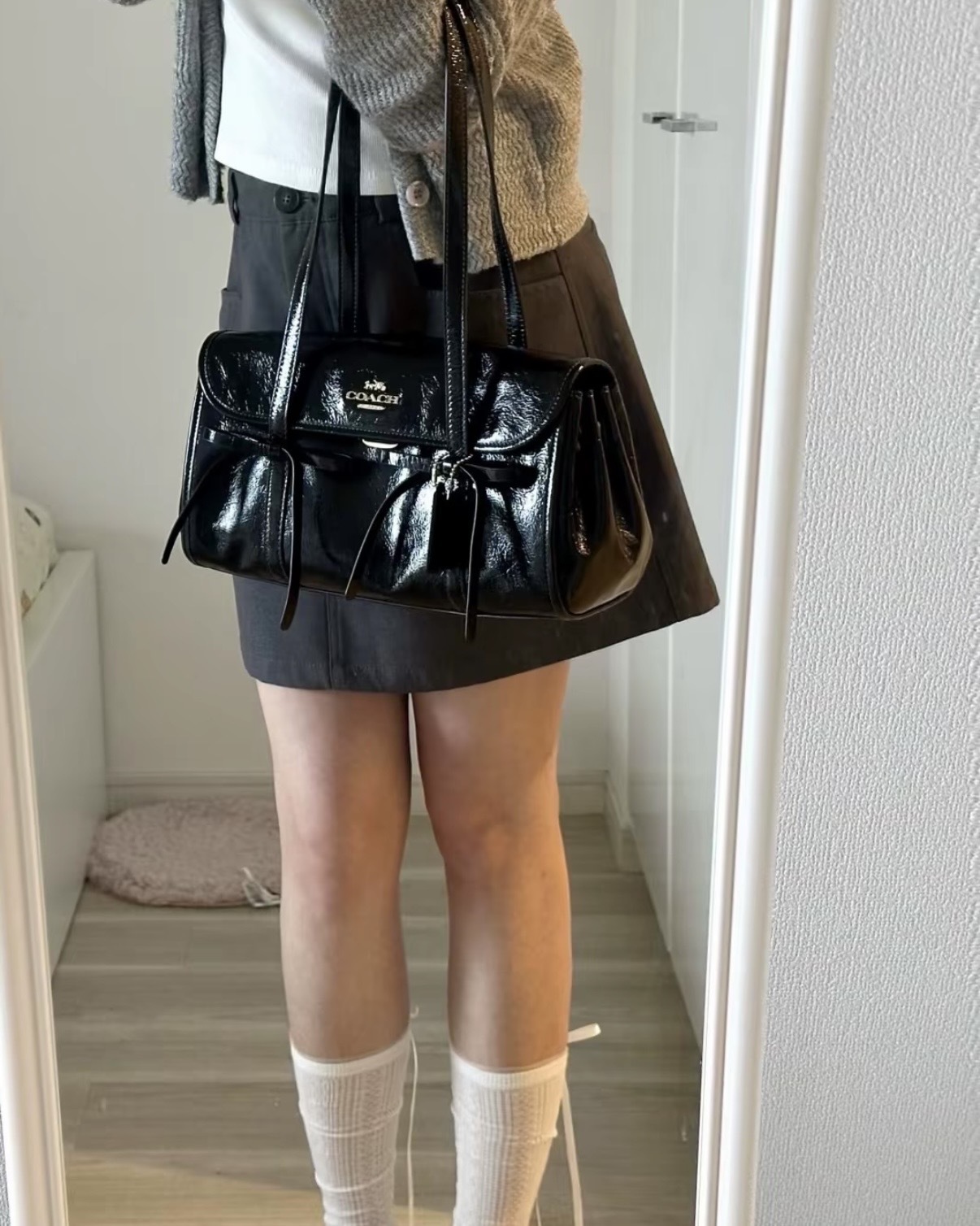 COACH BRIDGET 34 經典金標 蝴蝶結 牛皮革 法棍包
