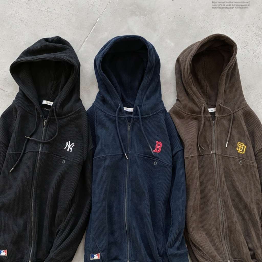 【預購】J0402607 Perushu x MLB 聯名款保暖拉鍊連帽衫 L碼(3款)