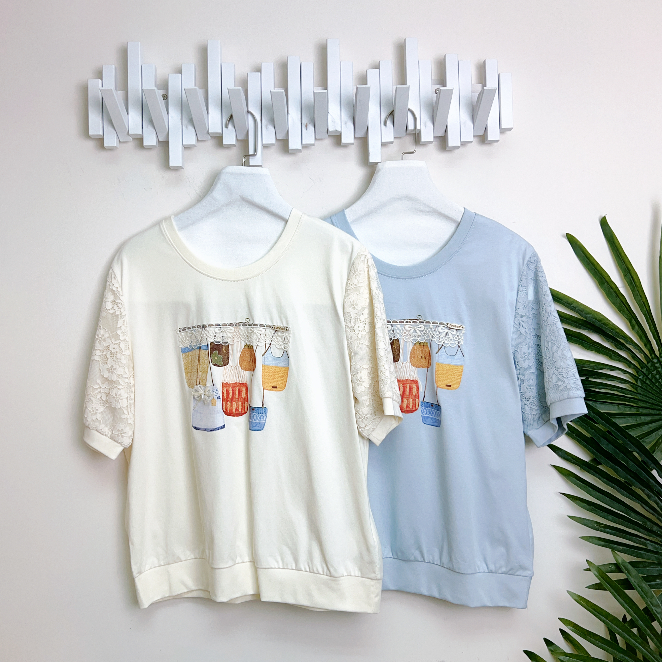 LACE手袖拼滑棉上衣(胸40-44 腰40-44 長22吋)7433 #0704clo