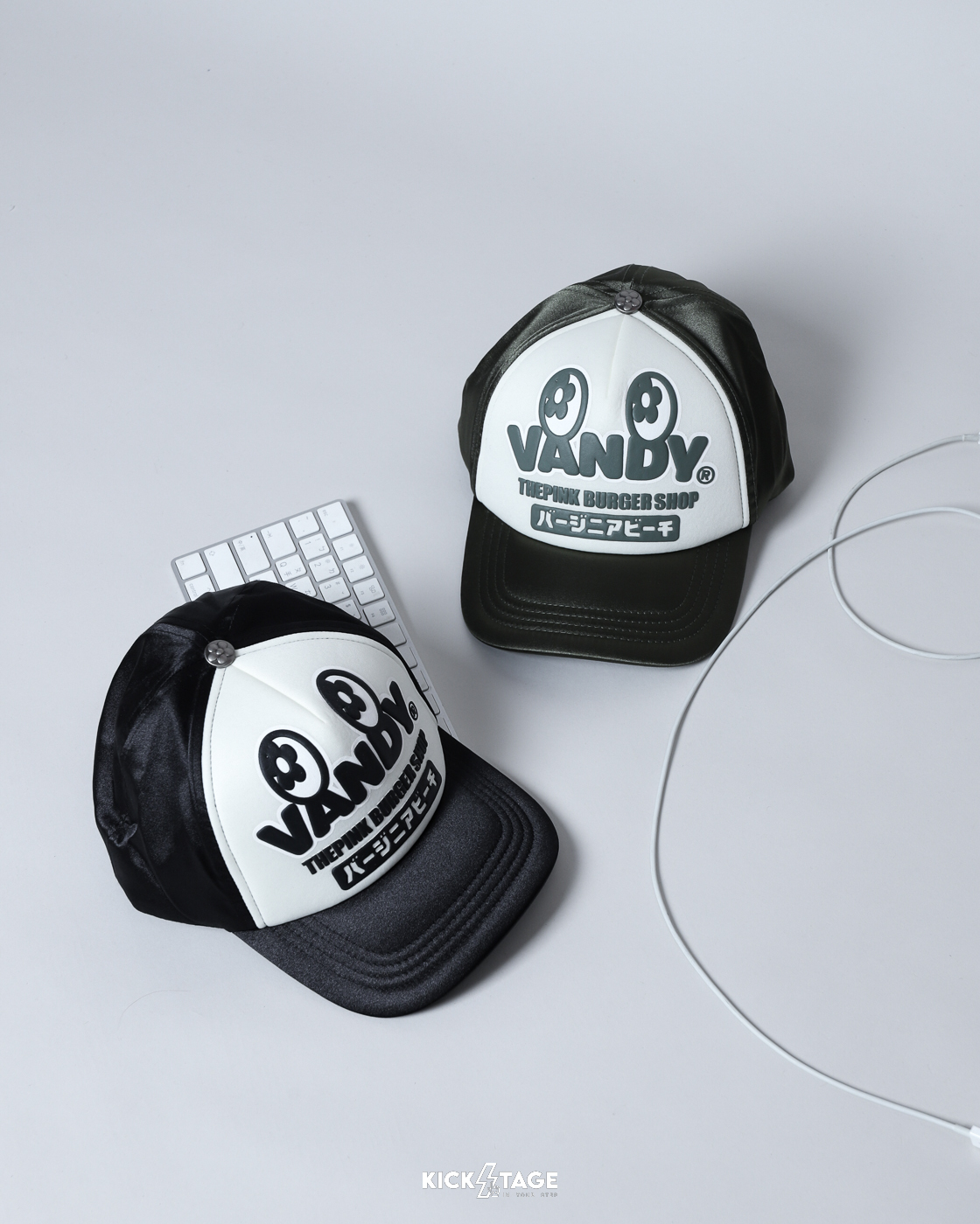 VANDYTHEPINK® SATIN EYE LOGO TRUCKER HAT 深綠色 黑色 緞面 眼睛 可調整 大LOGO 棒球帽 老帽【VD7110】