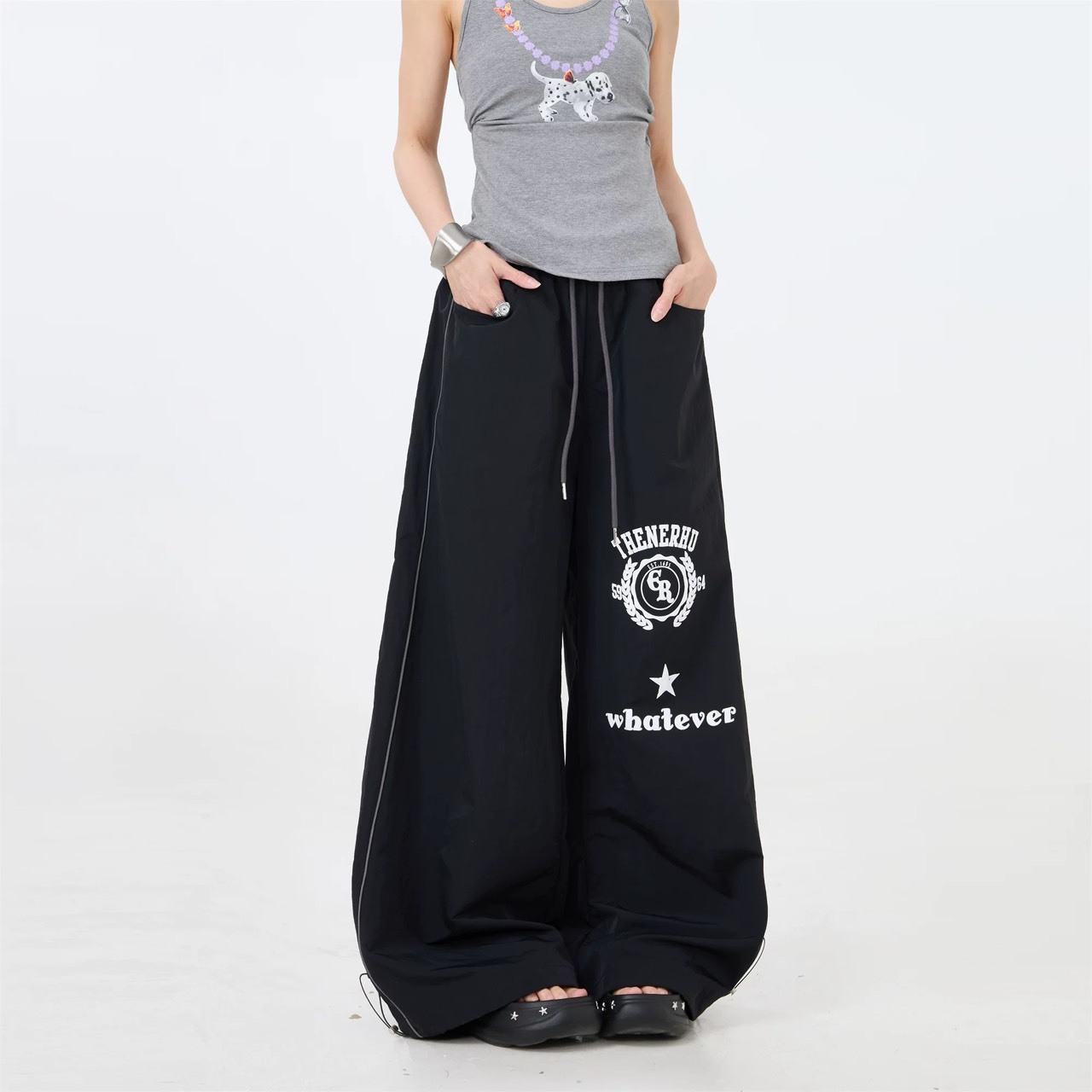 (GOAL) 美式手繪徽章 闊腿工裝褲 跳舞褲 ERHU 62022