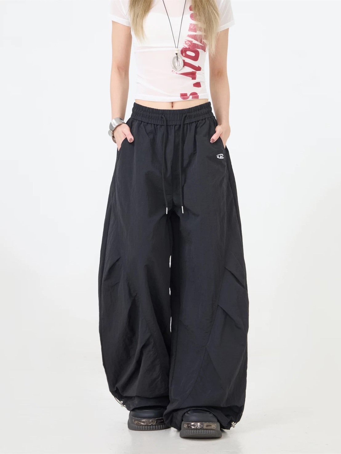 (GOAL) 皺摺 抽繩 闊腿 工裝褲 ERHU 62013