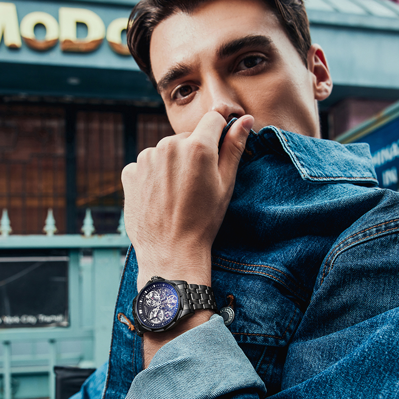 【Mark fairwhale 馬克菲爾 】FW-6030 美學 不鏽鋼 鏤空 夜光 機械 紳士 男士 腕錶 手錶