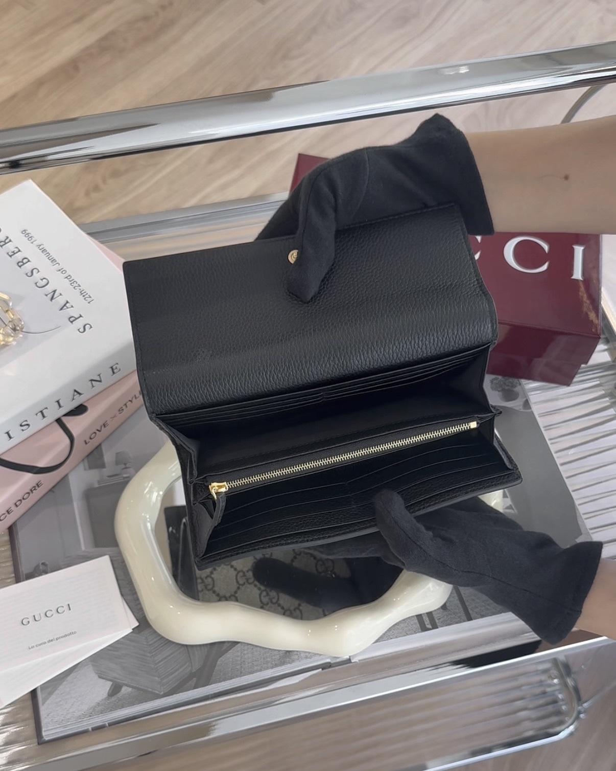 GUCCI｜GG掀蓋信封長夾 黑老花