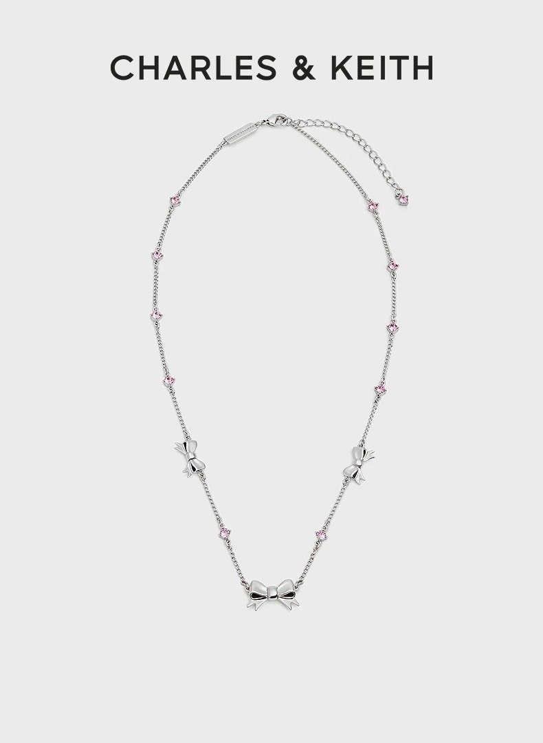 2026最新款 CHARLES & KEITH 蝴蝶结 粉鑽 項鍊
