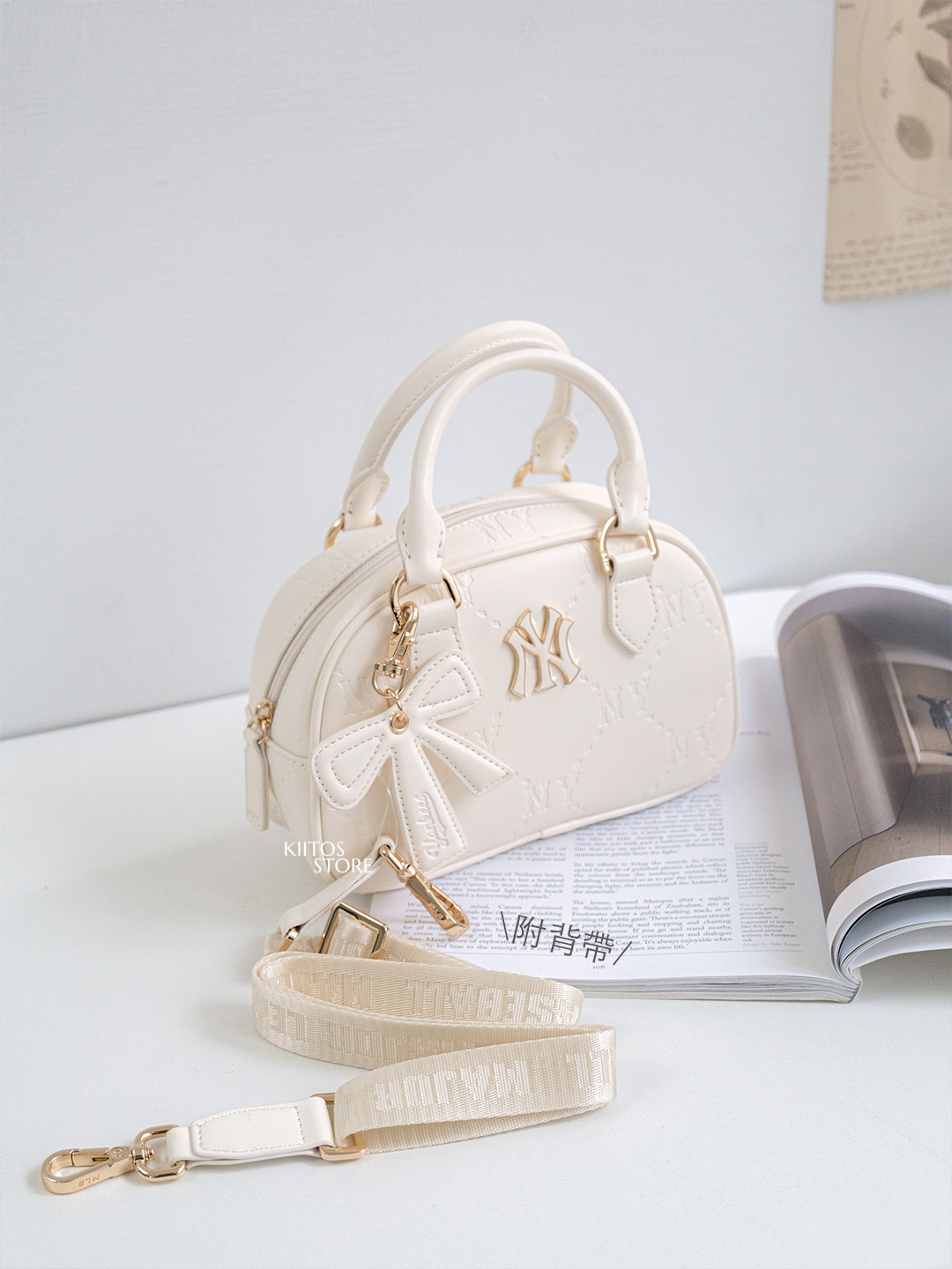 【預購】MLB 鑽石老花紋 保齡球包 蝴蝶結吊飾 斜背 手提包 26年春款 4色