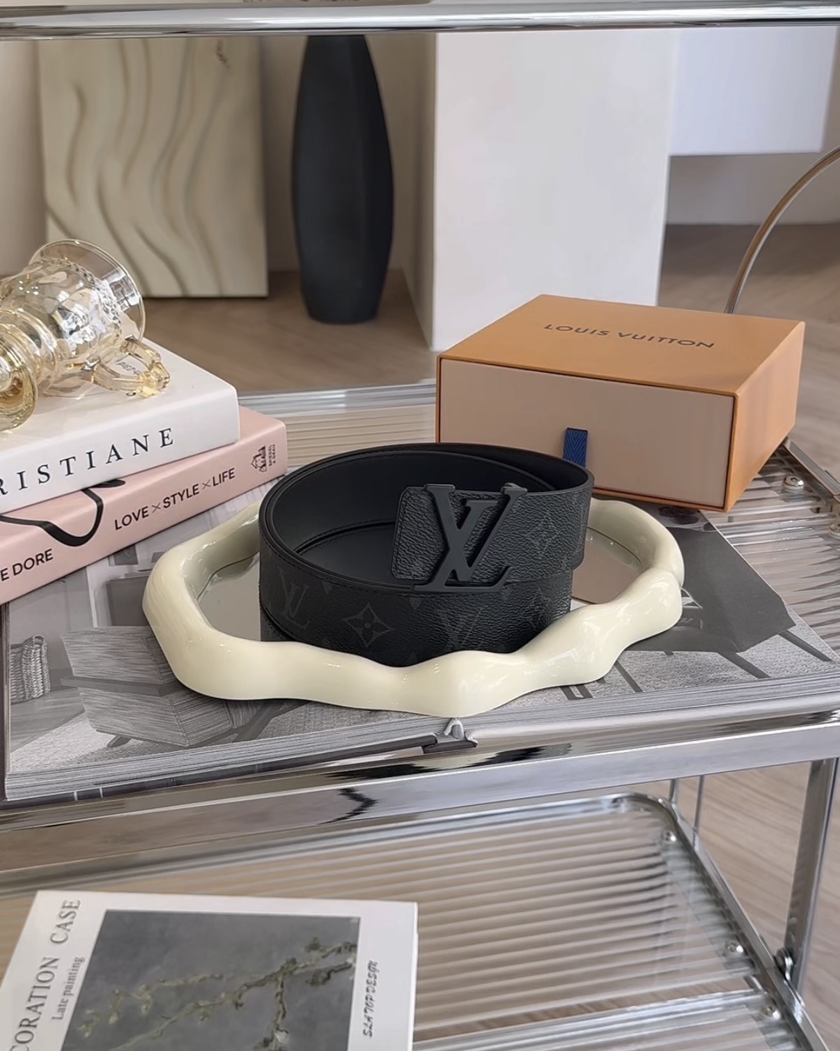 LV｜LNITIALES 40毫米啞面黑色皮帶 90CM M4482U